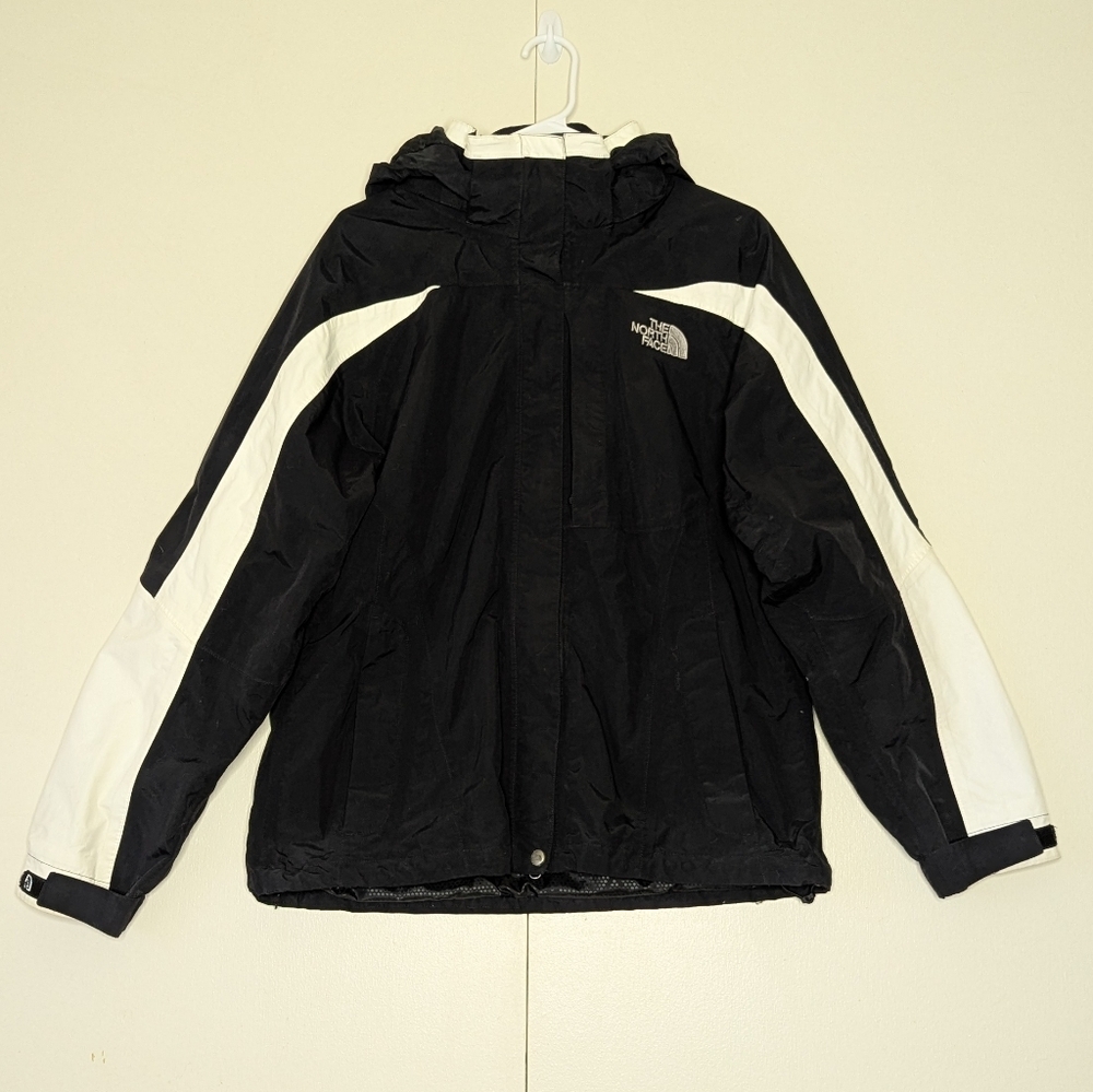 The North Face Women's HyVent‎ Full Zip Black White Jacket Detachable Hood Large